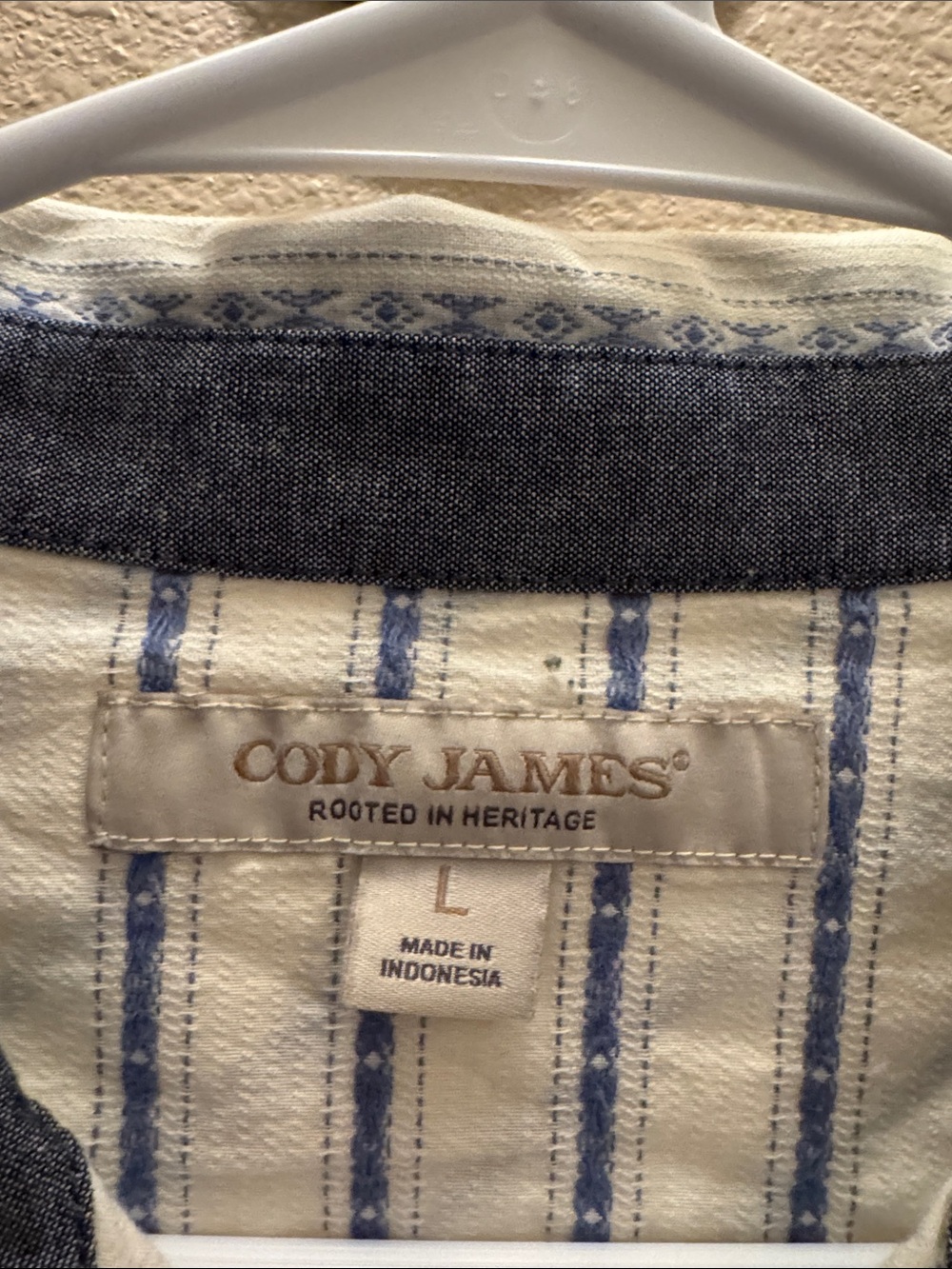 Men's Long-Sleeve Striped Pearl snap Shirt - Cream & Blue - Picture 2 of 2